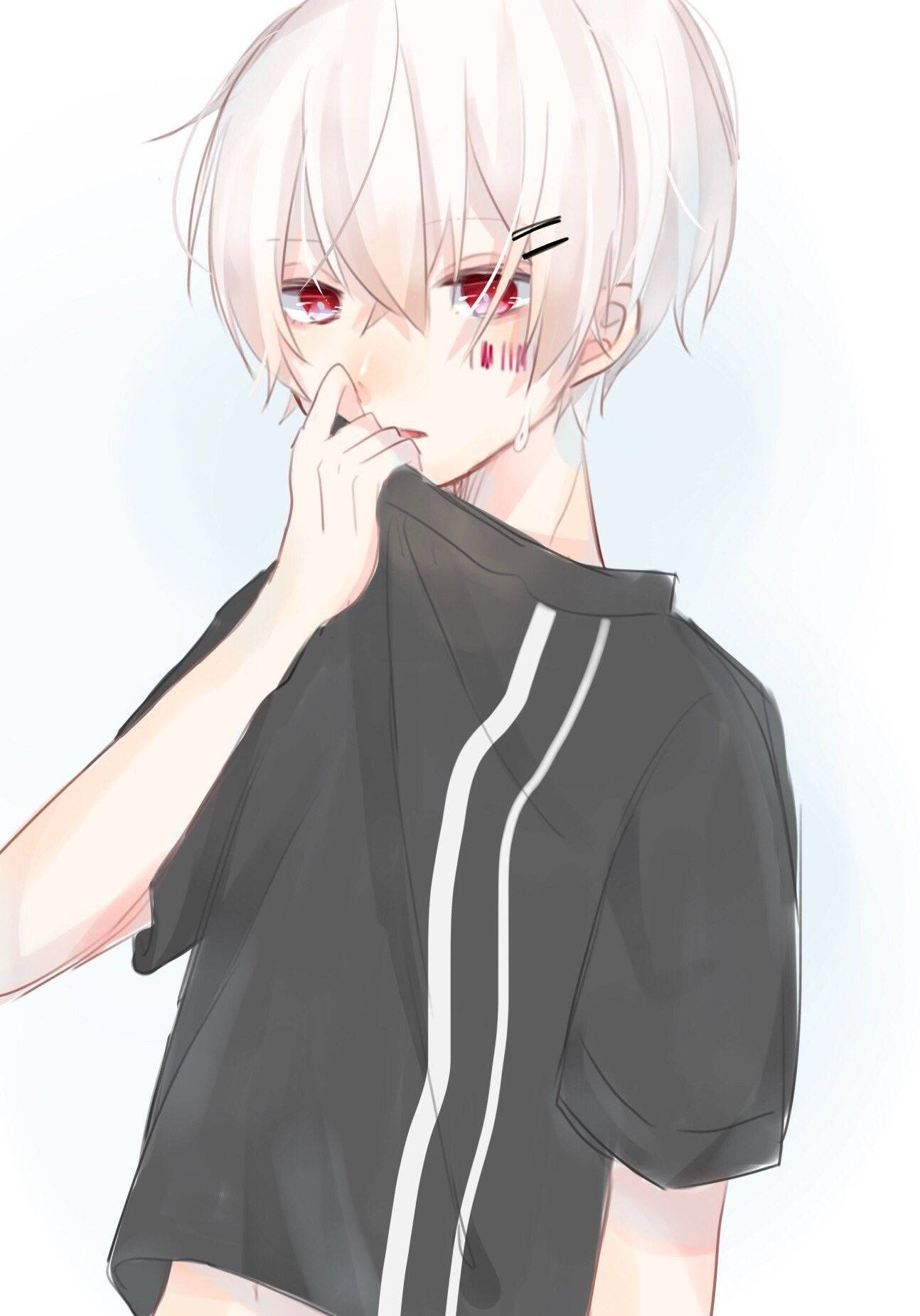 Photo, white hair, anime boy taking off shirt, dynam... | OpenArt