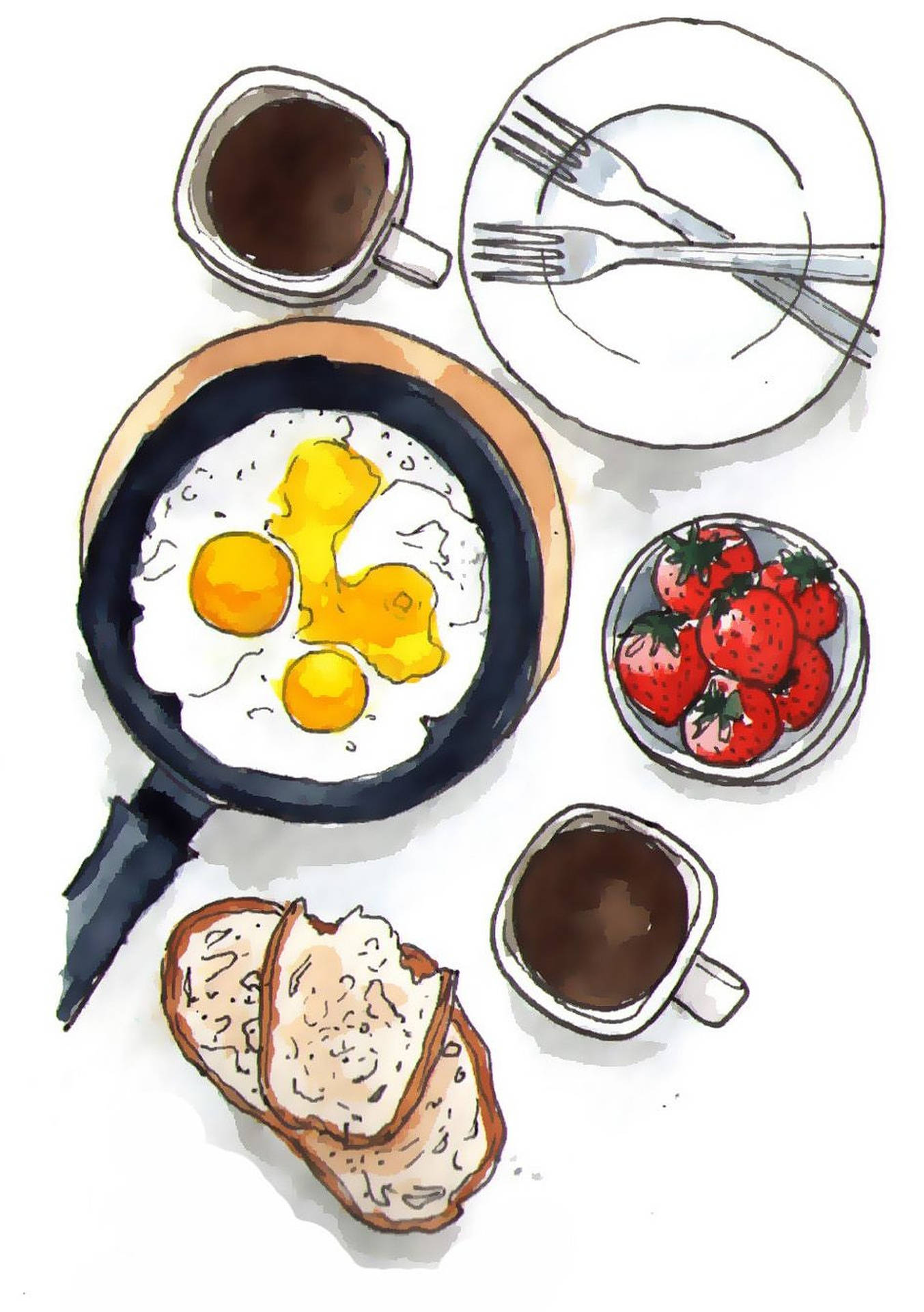 Cute Breakfast Art Wallpaper