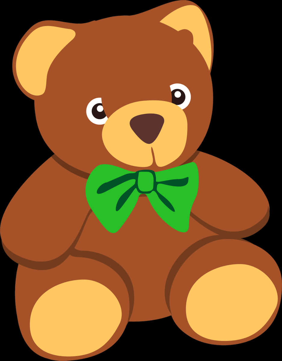 Cute Brown Teddy Bear Green Bow PNG