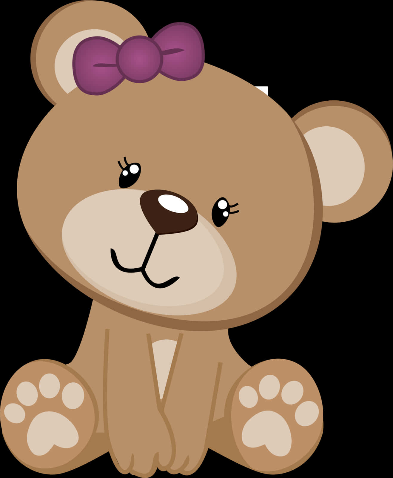 Cute Brown Teddy Bearwith Purple Bow PNG