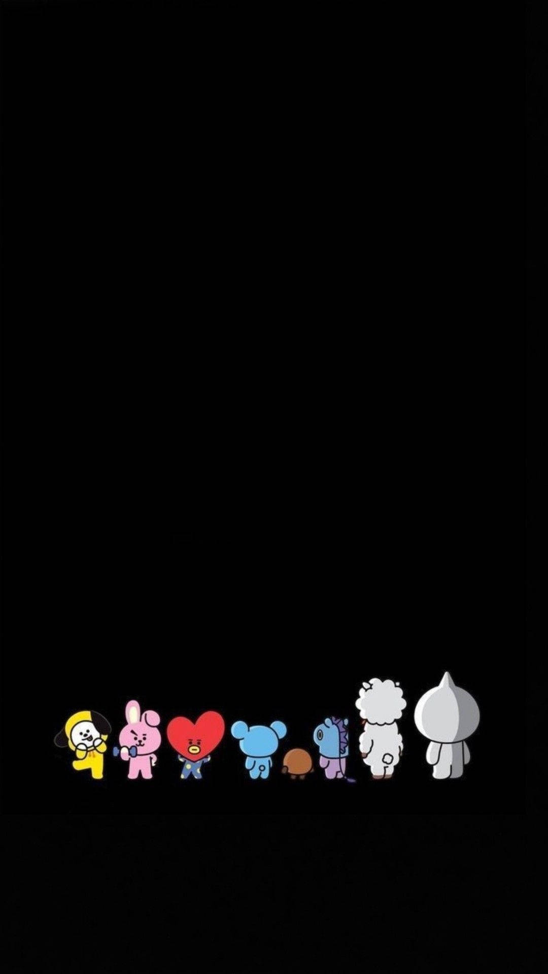 Cute BT21 Characters Lined Up Wallpaper