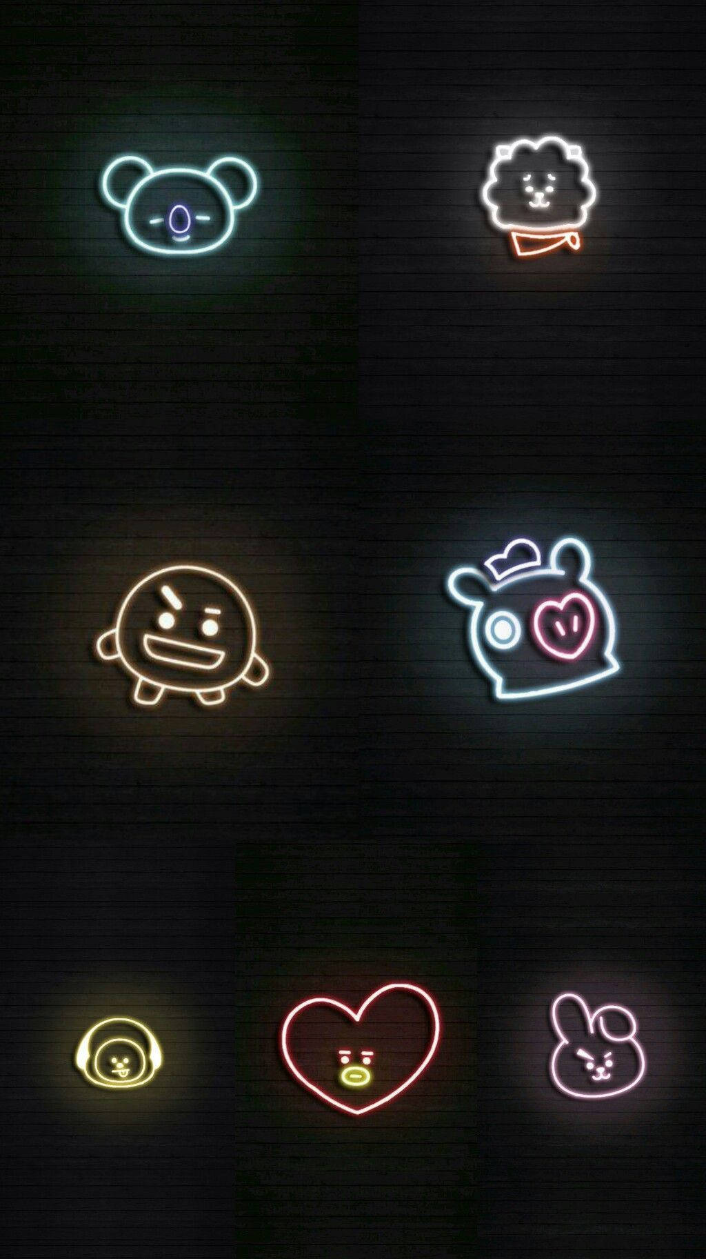 Cute Bt21 Characters Neon Light Wallpaper