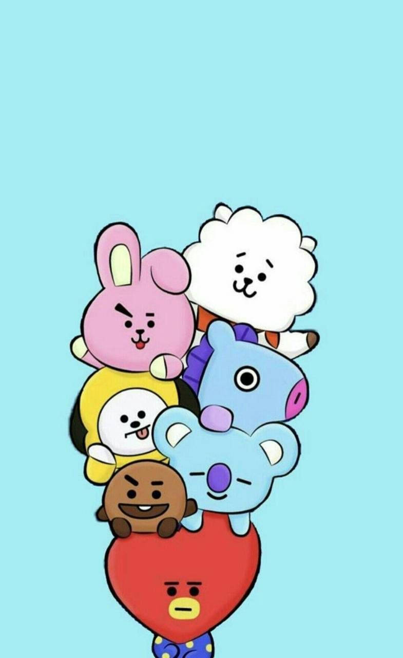 Cute BT21 Characters Stacked Up Wallpaper