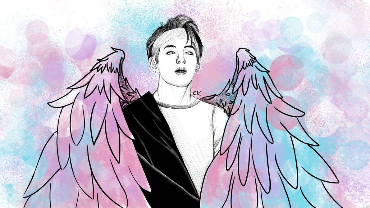 Cute Bts Drawing Angel Taehyung Background