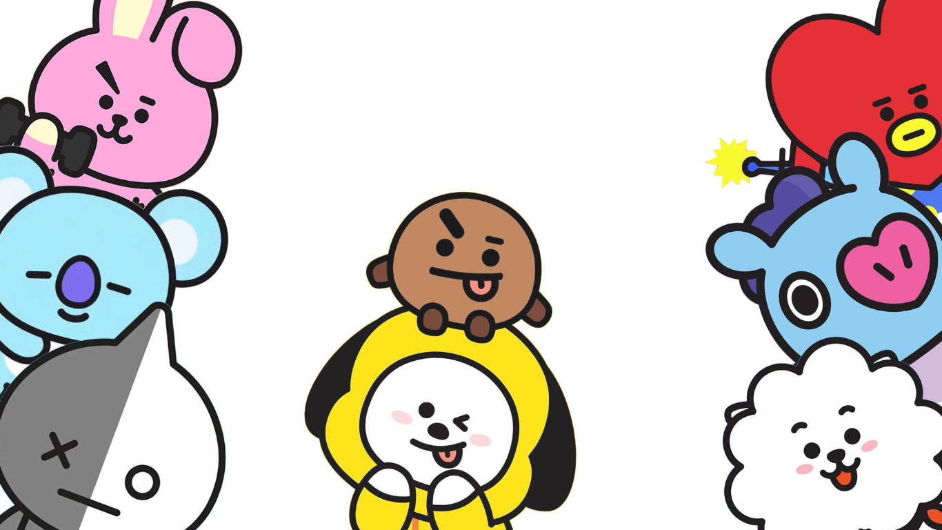 Download Cute Bts Drawing Bt21 White Wallpaper 
