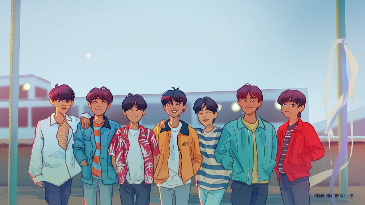 Cute Bts Drawing Casual Background