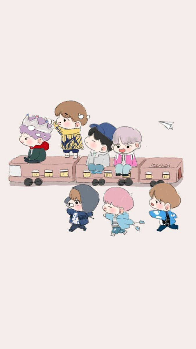 Cute Bts Drawing Chibi Train Background