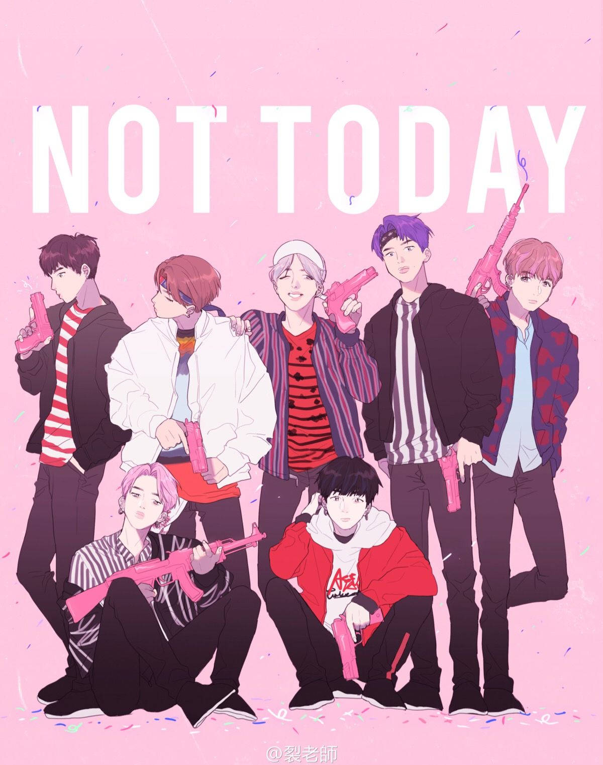 Cute Bts Drawing Not Today Background
