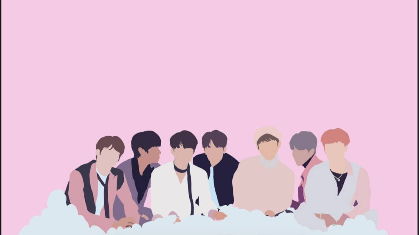 Cute Bts Drawing Pink Faceless Background