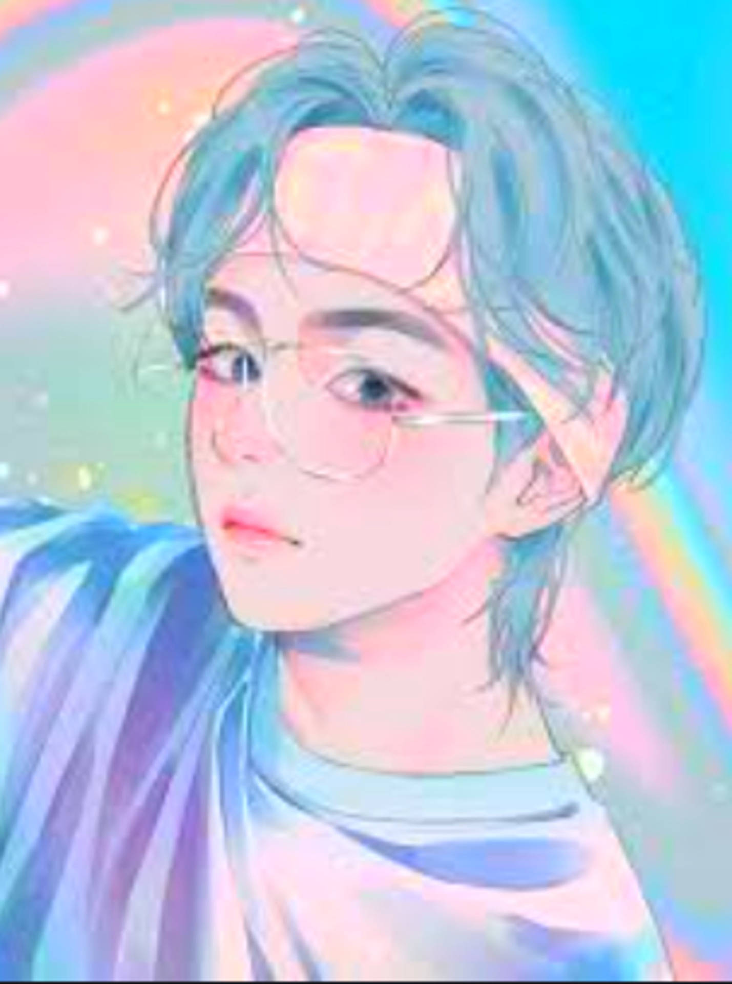 Cute Bts Drawing Taehyung Pastel Background