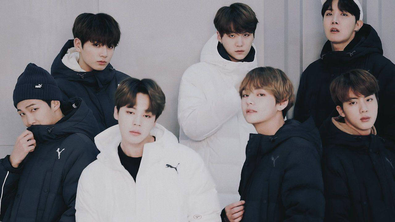 Cute Bts In Thick Jackets Wallpaper