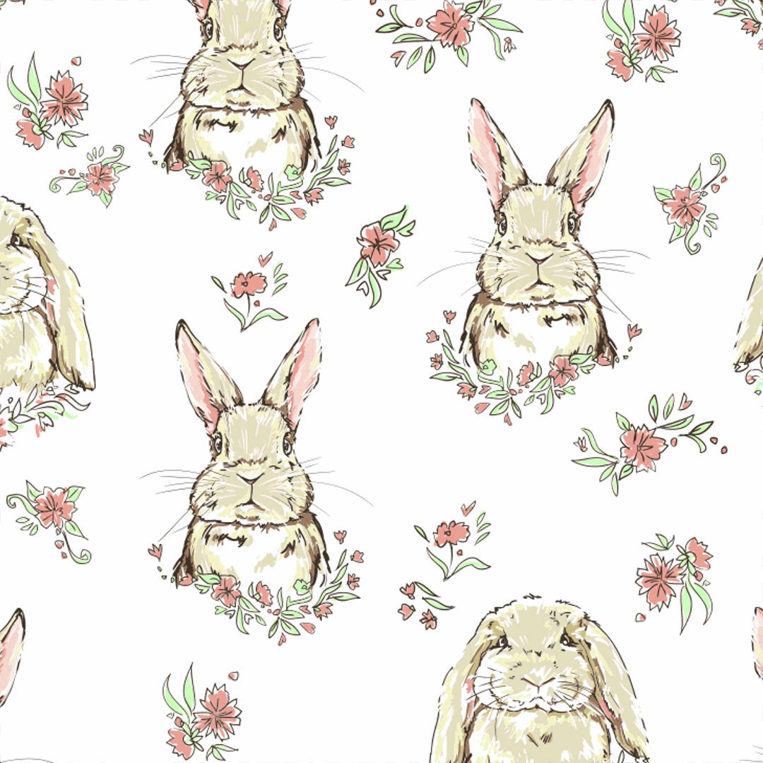 Søde Kanin Og Pink Blomster Wallpaper