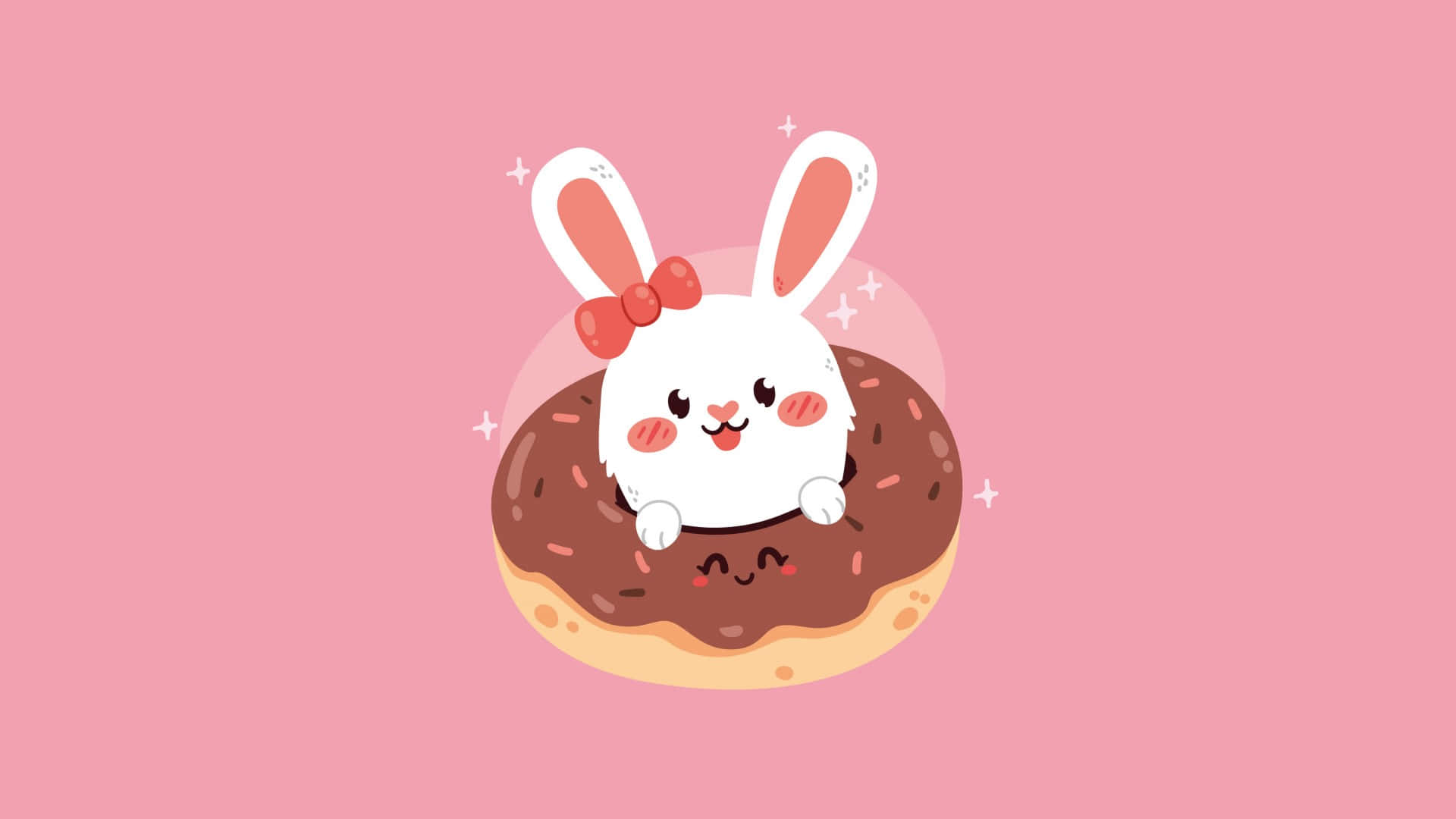 Cute Bunny On Donut Illustration Wallpaper