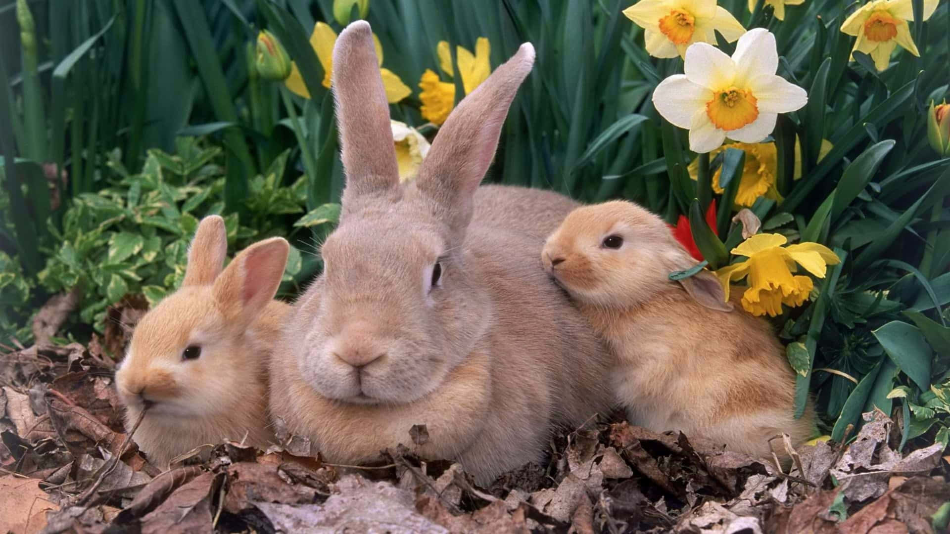 To søde kaniner nyder solen. Wallpaper