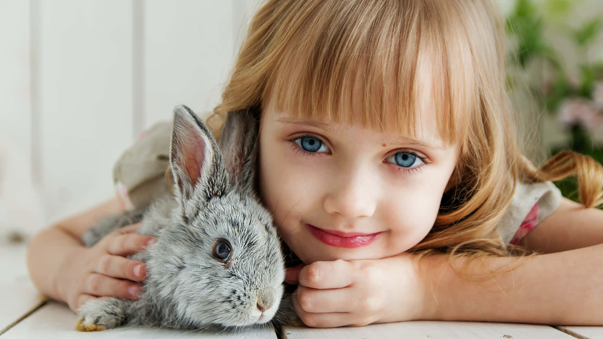 To søde kanin kaniner krammede sammen på en pink baggrund. Wallpaper