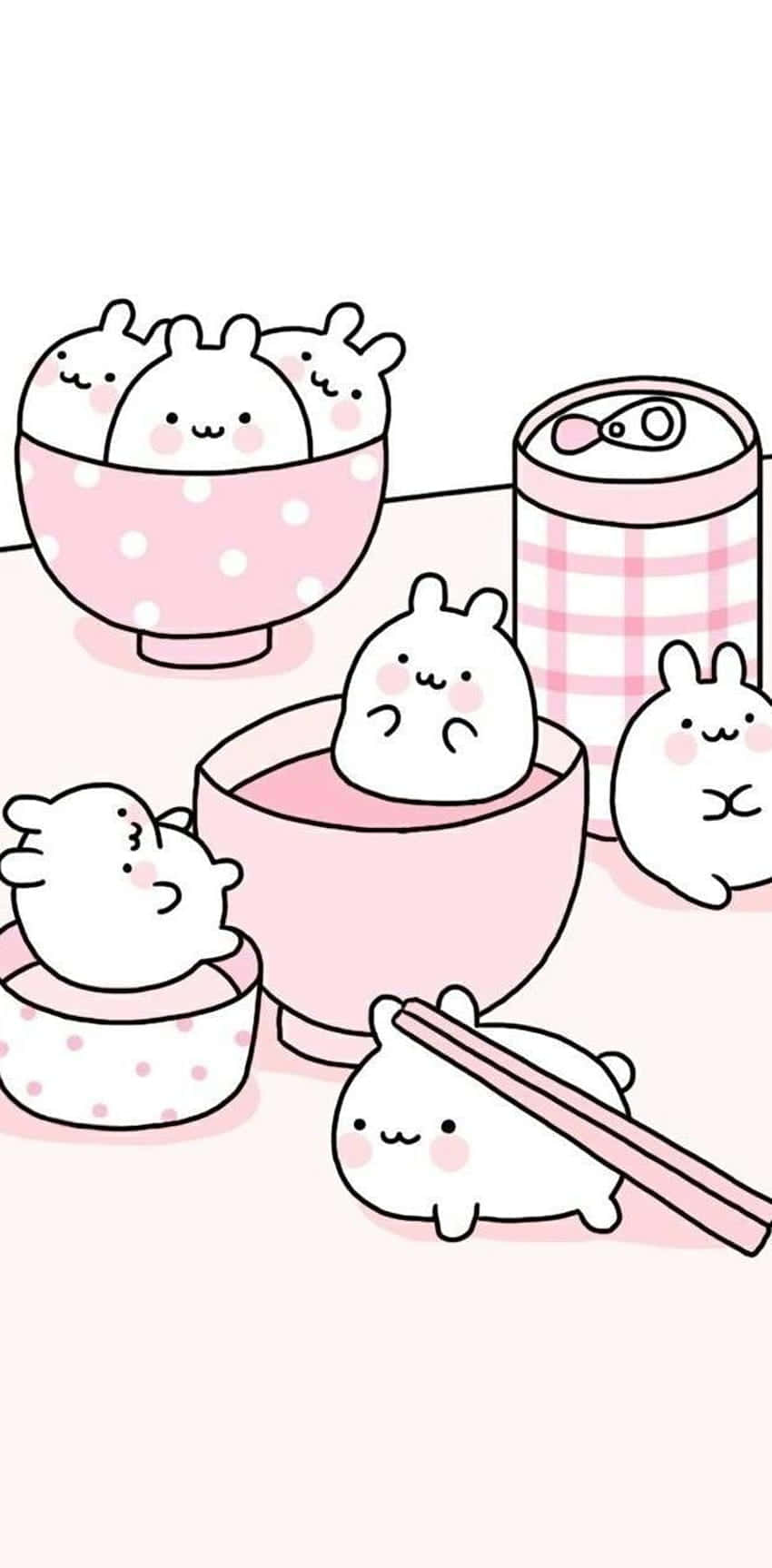Cute Bunny Rice Bowl Aesthetic Wallpaper