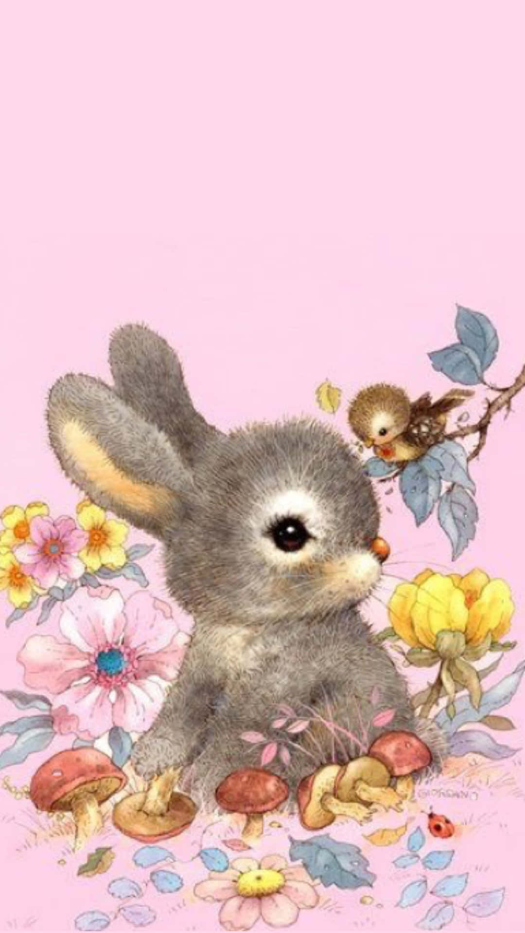 Cute Bunnyand Bird Friends.jpg Wallpaper