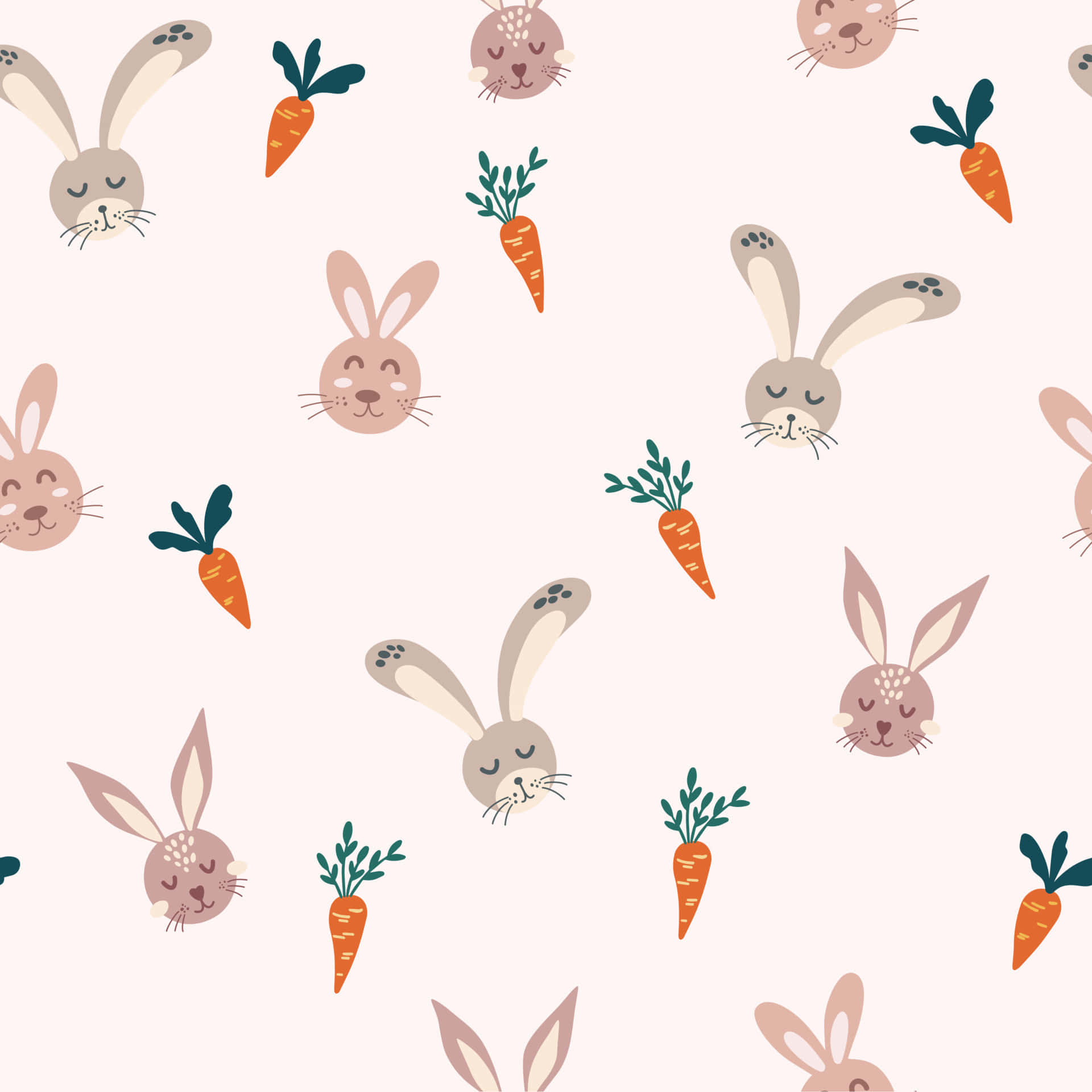 Cute Bunnyand Carrot Pattern Wallpaper