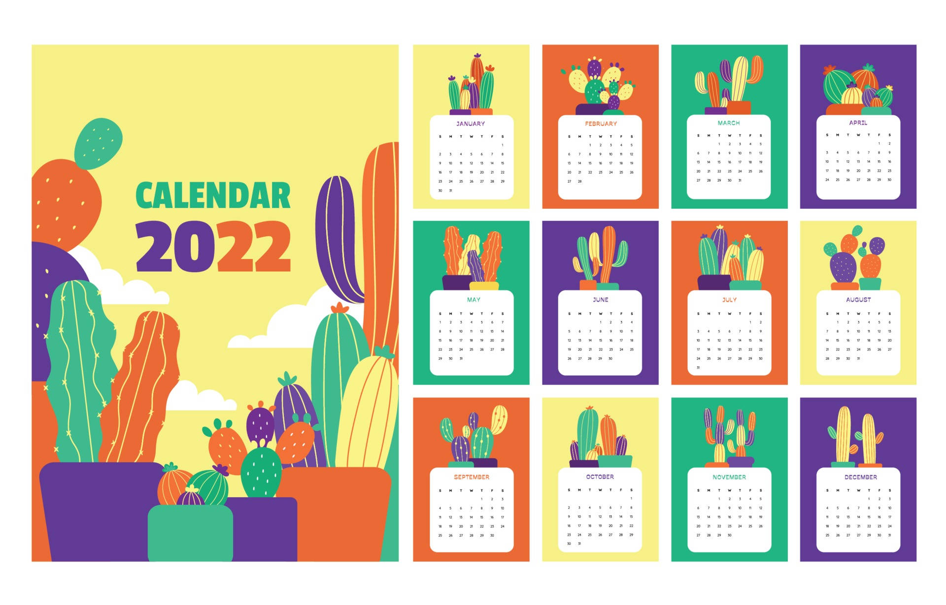 Cute Cactus 2022 Calendar Wallpaper