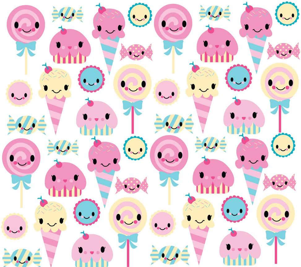 Cute Candies Smiley Cupcakes Wallpaper