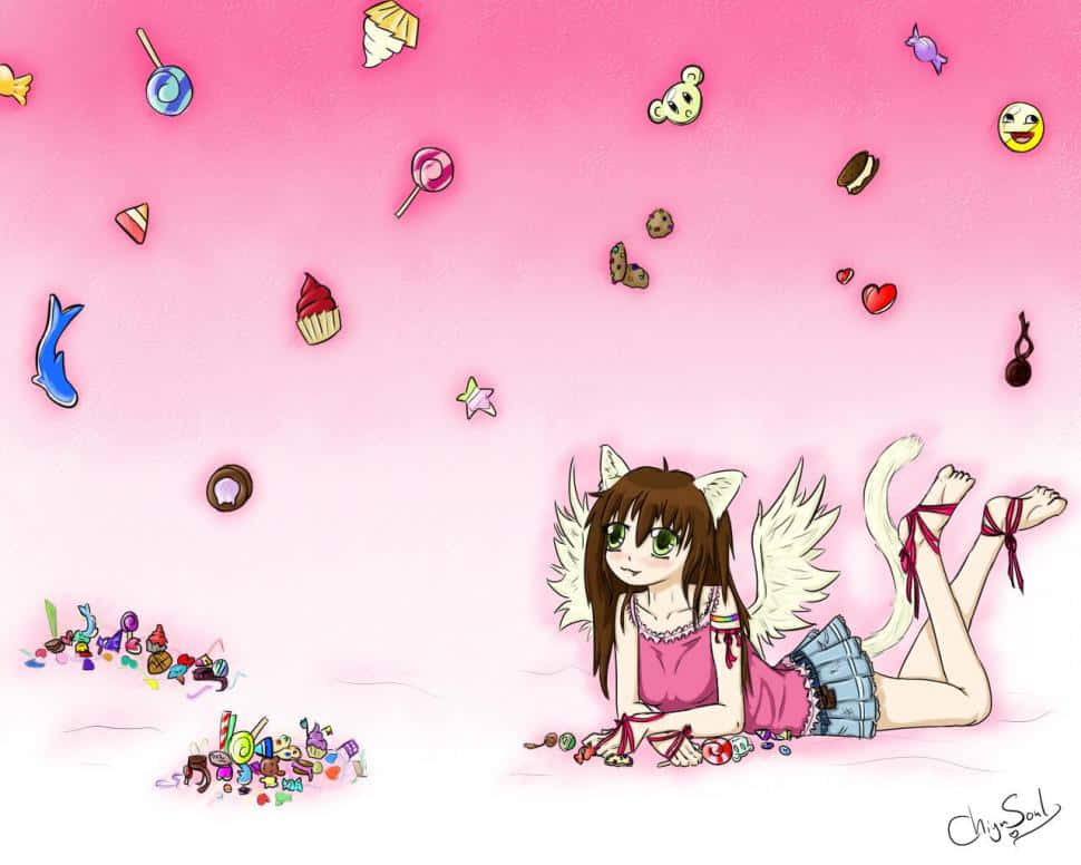 Cute Candy Girl With Wings Wallpaper