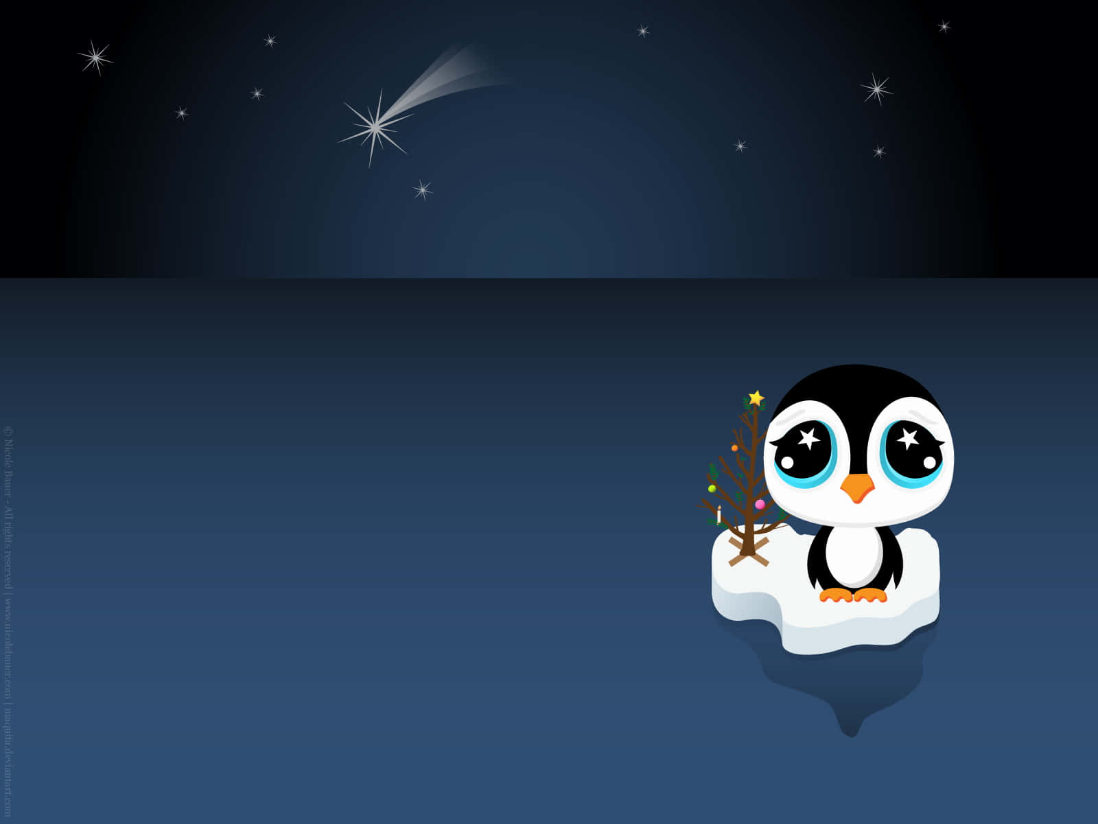 A Penguin Sitting On An Iceberg With Stars In The Sky Wallpaper