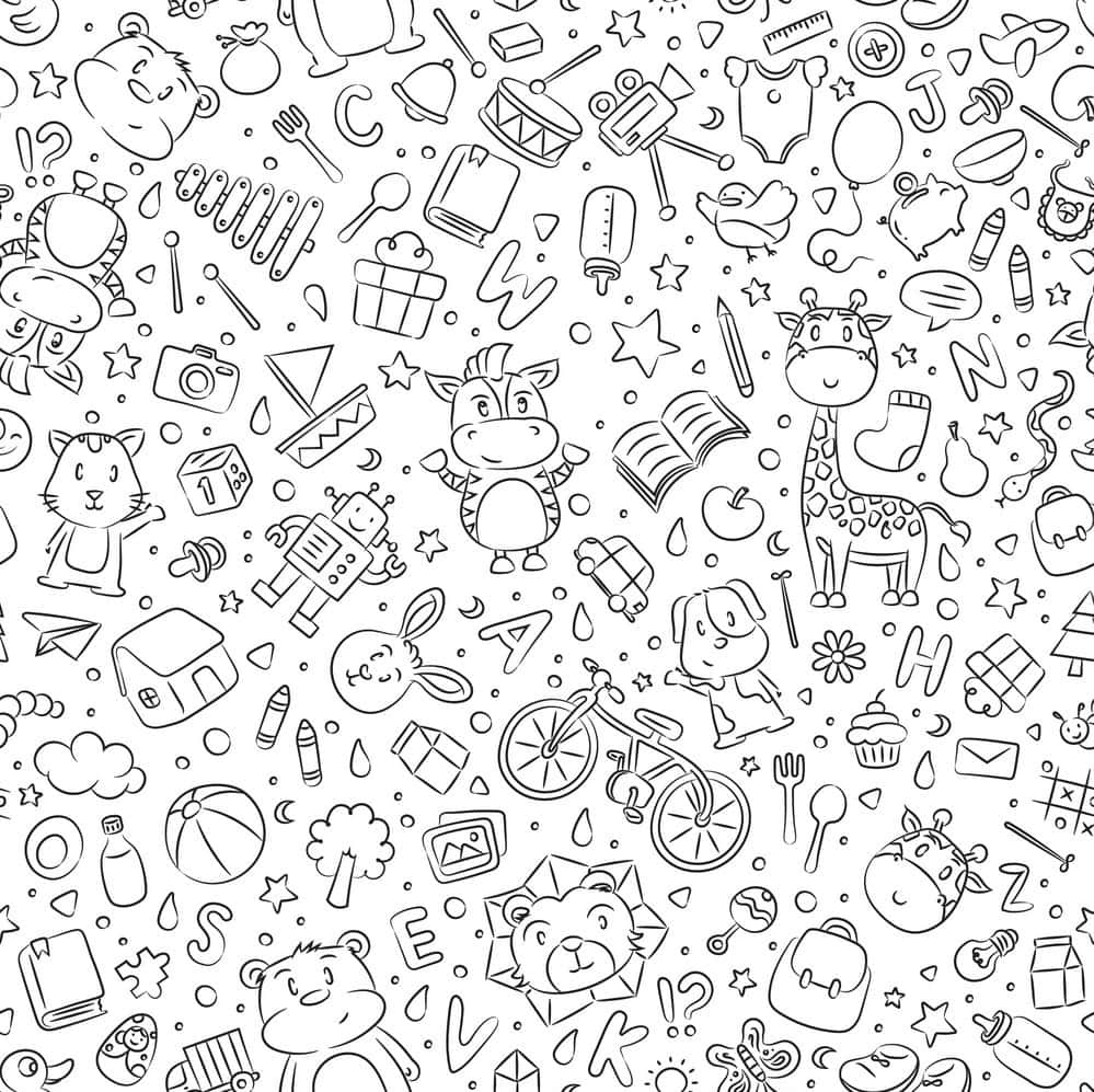 A Seamless Pattern Of Doodles On A White Background Wallpaper
