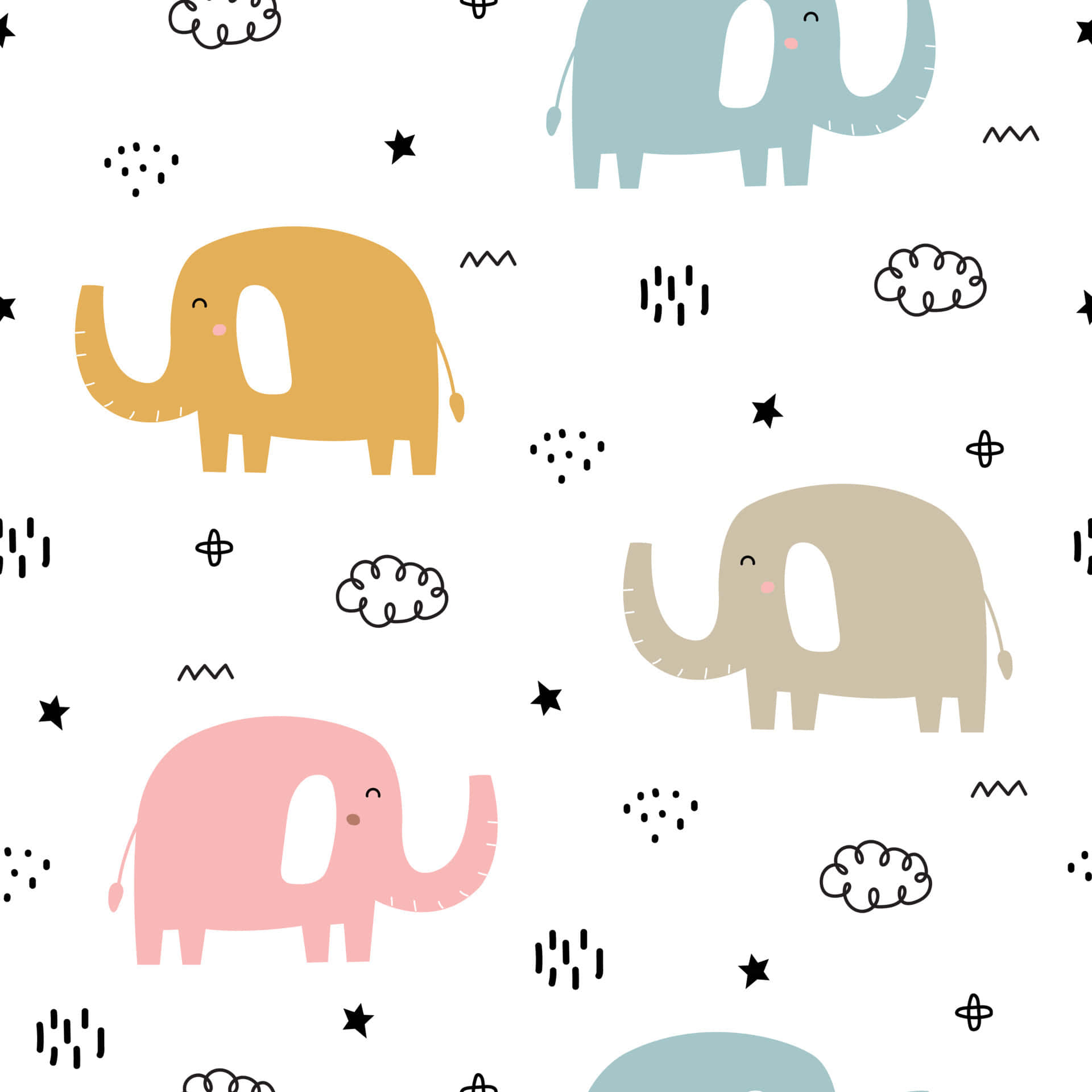 Cute Elephants On A White Background Wallpaper