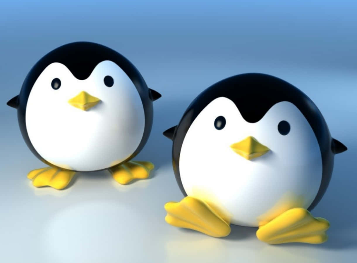 Two Penguins Cute Cartoon Animals Picture