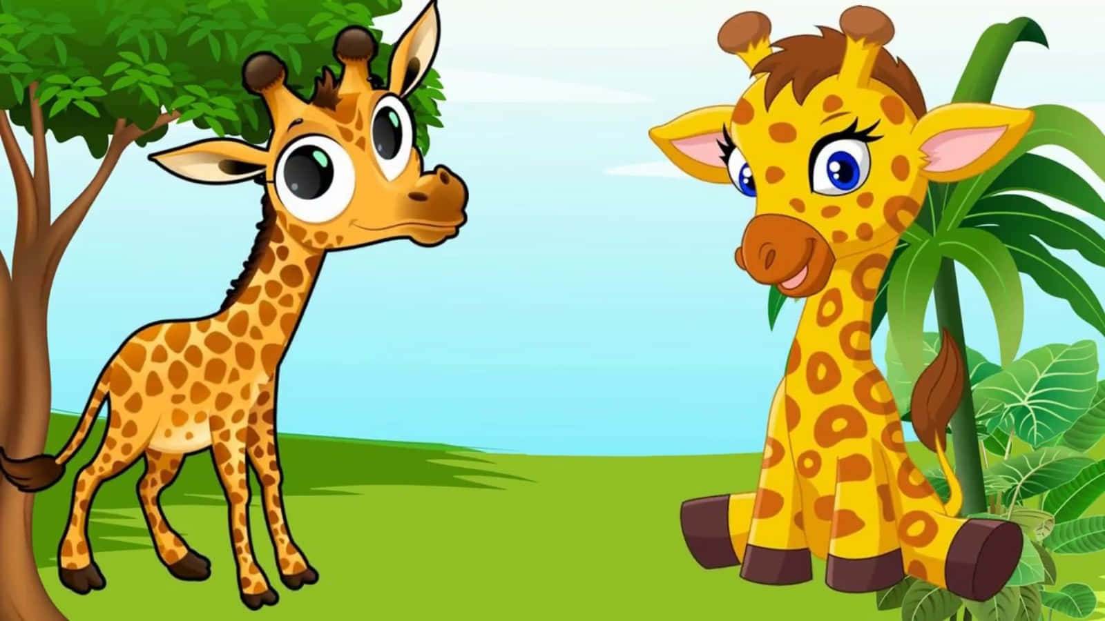 Male And Female Giraffe Cute Cartoon Animals Picture