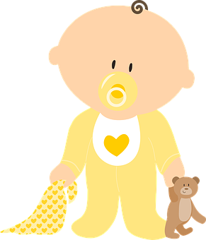 Cute Cartoon Baby With Pacifierand Teddy Bear PNG