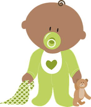 Cute Cartoon Baby With Pacifierand Teddy Bear PNG