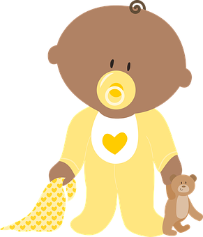 Cute Cartoon Baby With Teddy Bear PNG