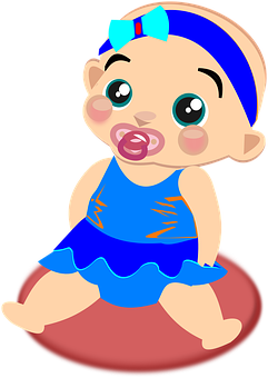 Cute Cartoon Babyin Blue Dress PNG