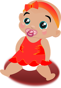 Cute Cartoon Babyin Red Dress PNG