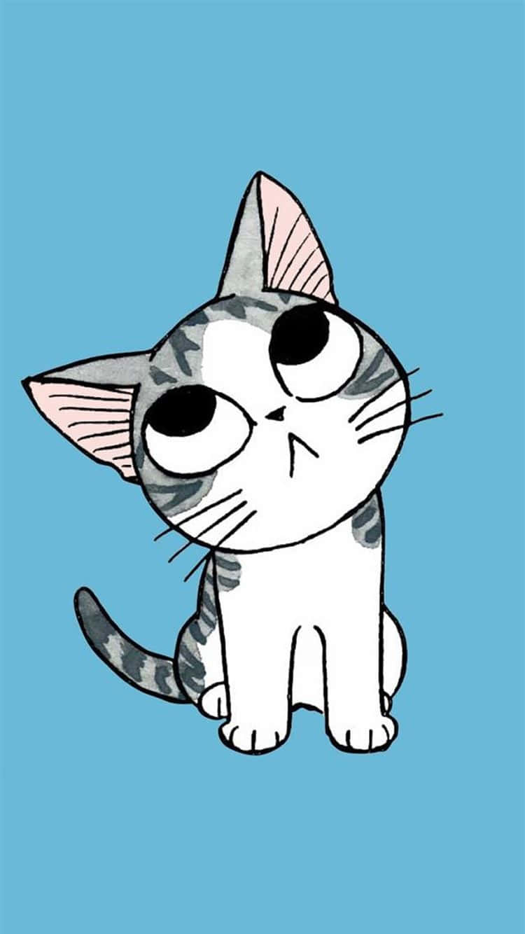 Cute Cartoon Cat Blue Background Wallpaper