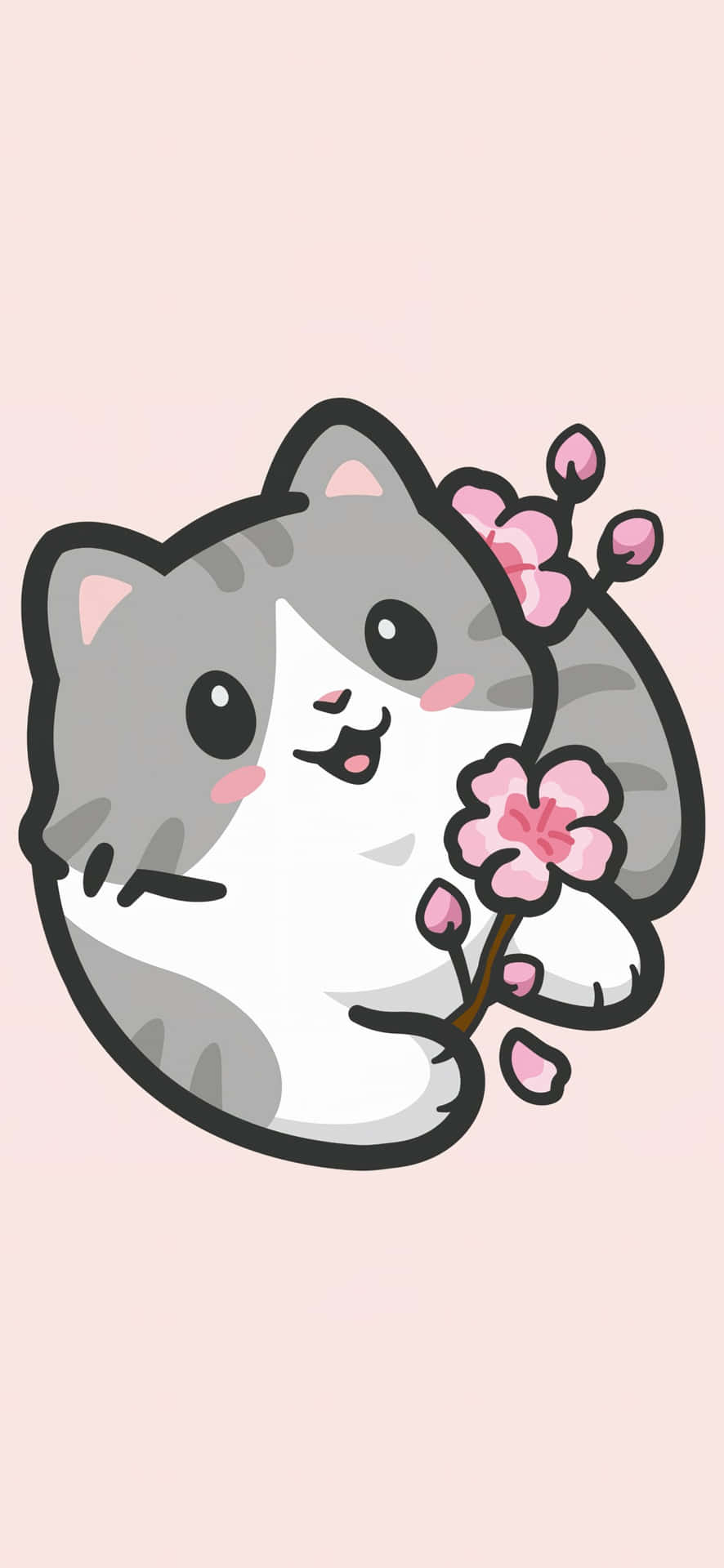 Cute Cartoon Catwith Cherry Blossoms Wallpaper