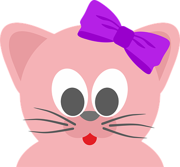Cute Cartoon Catwith Purple Bow PNG