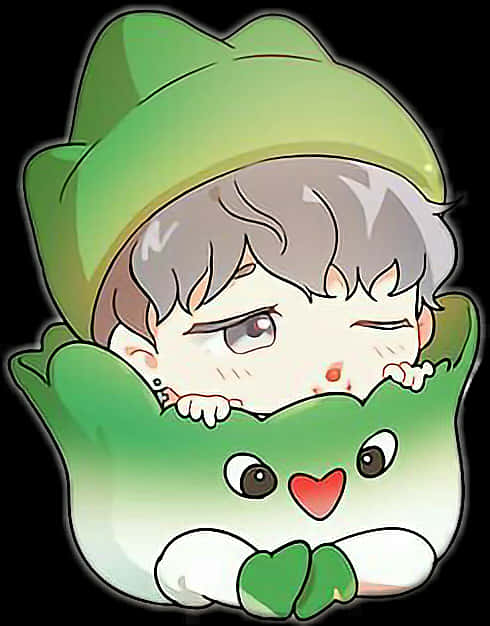 Cute Cartoon Characterin Green Hat PNG
