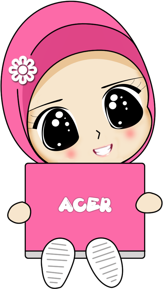 Cute Cartoon Characterin Hijab Holding Laptop PNG