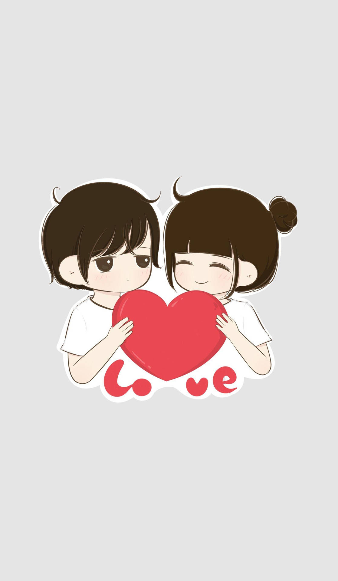 Cute Cartoon Couple Holding Heart