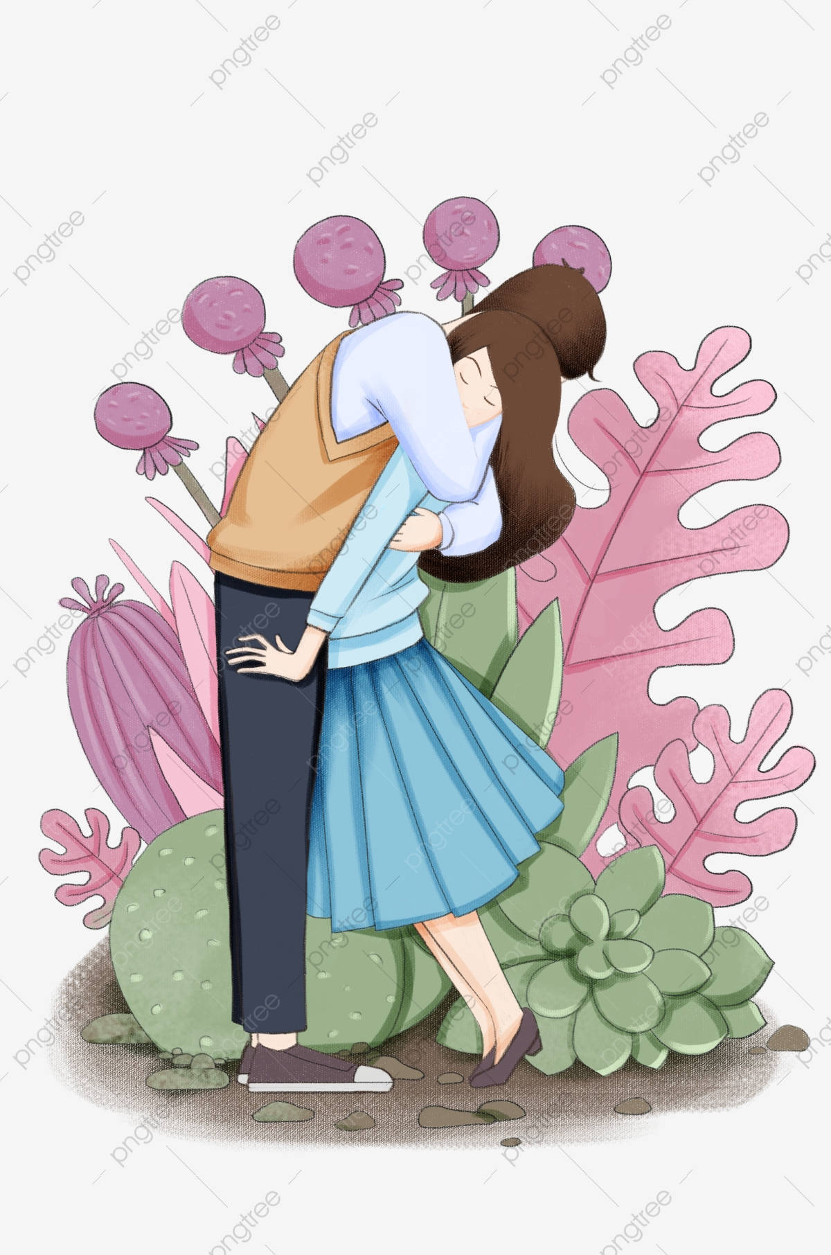 cartoon couple hugging