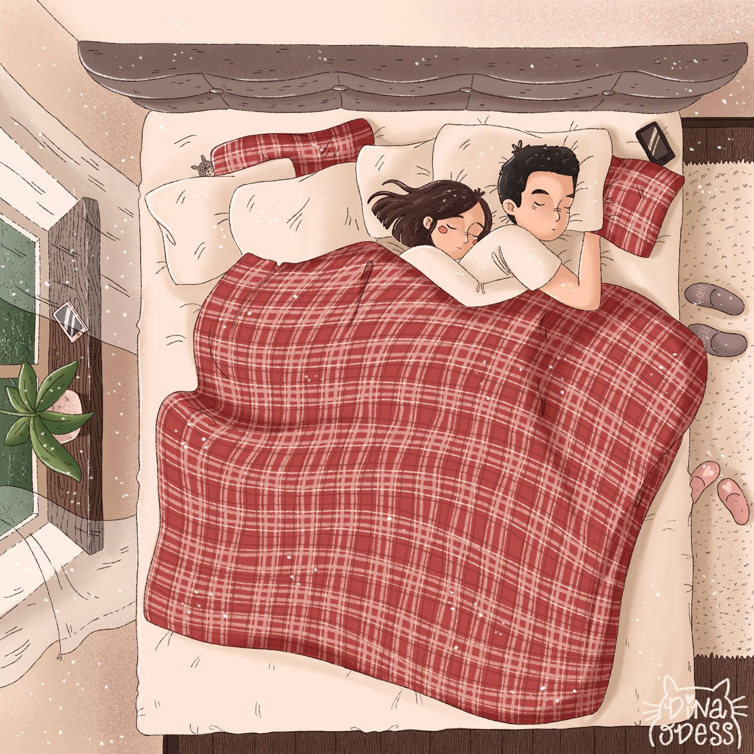 Download Cute Cartoon Couple Sleeping Wallpaper 