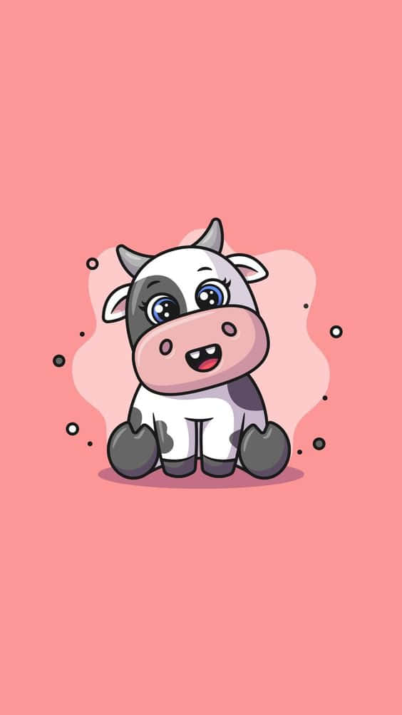 Cute Cartoon Cow Pink Background Wallpaper