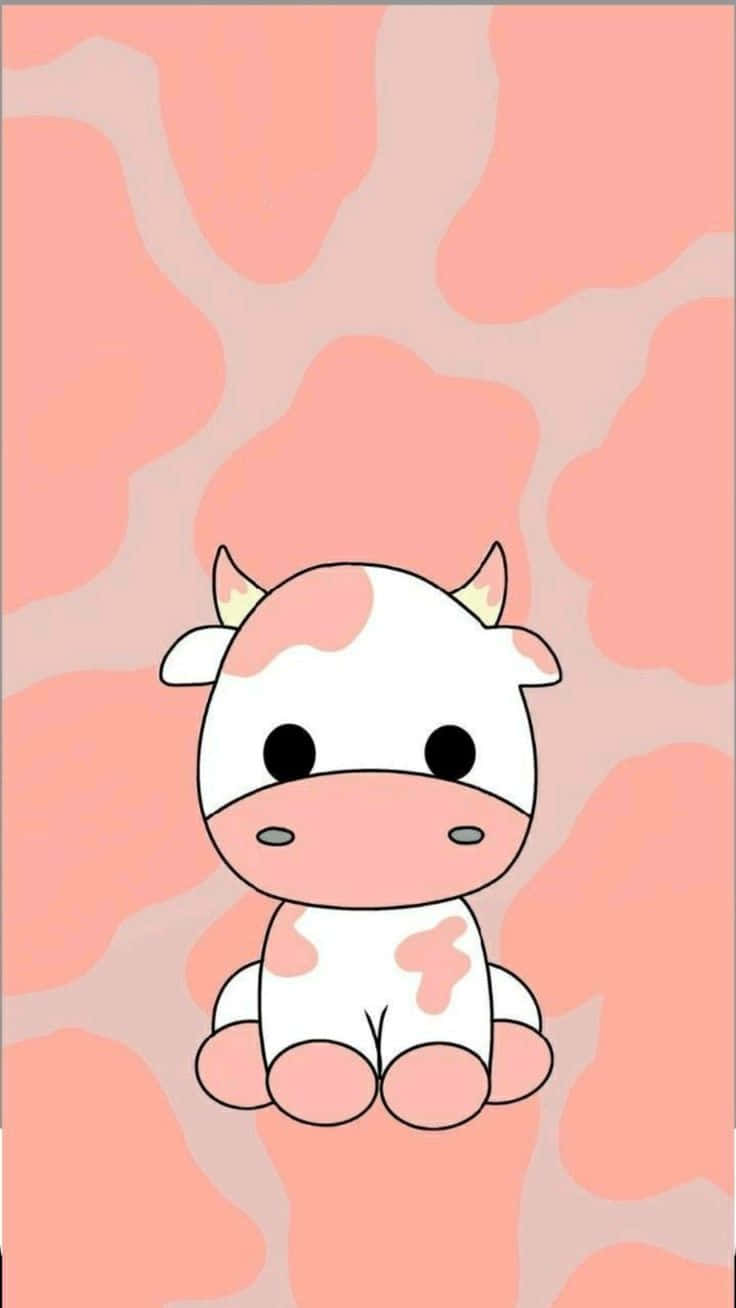 Cute Cartoon Cow Pink Background Wallpaper