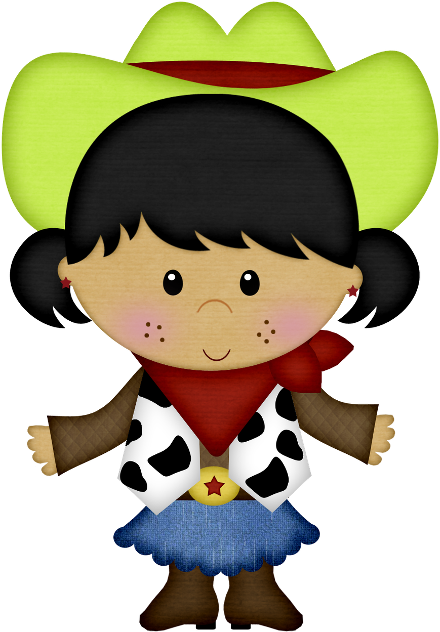 Cute Cartoon Cowgirl Illustration.png PNG