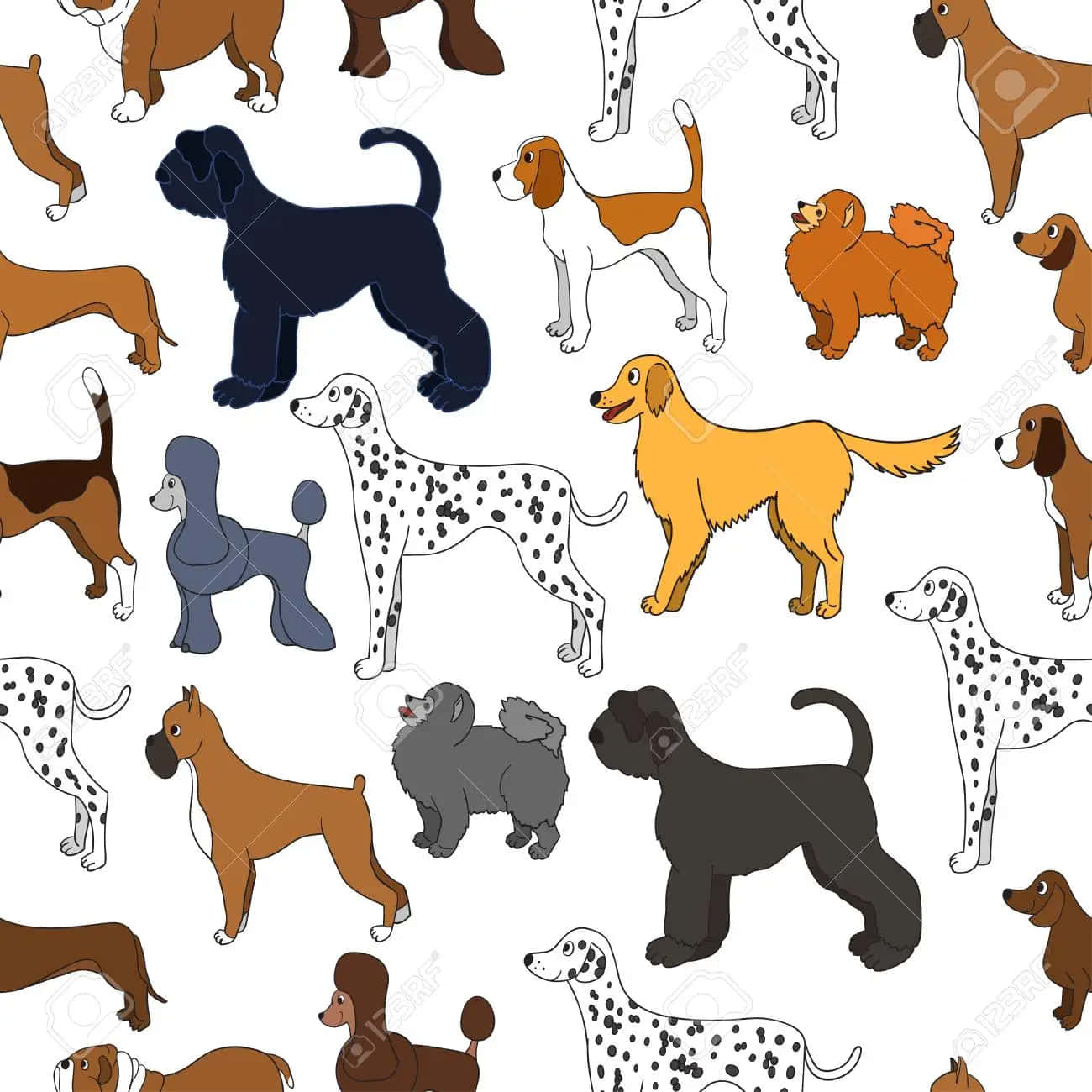 Einnahtloses Muster Verschiedener Hunde. Wallpaper
