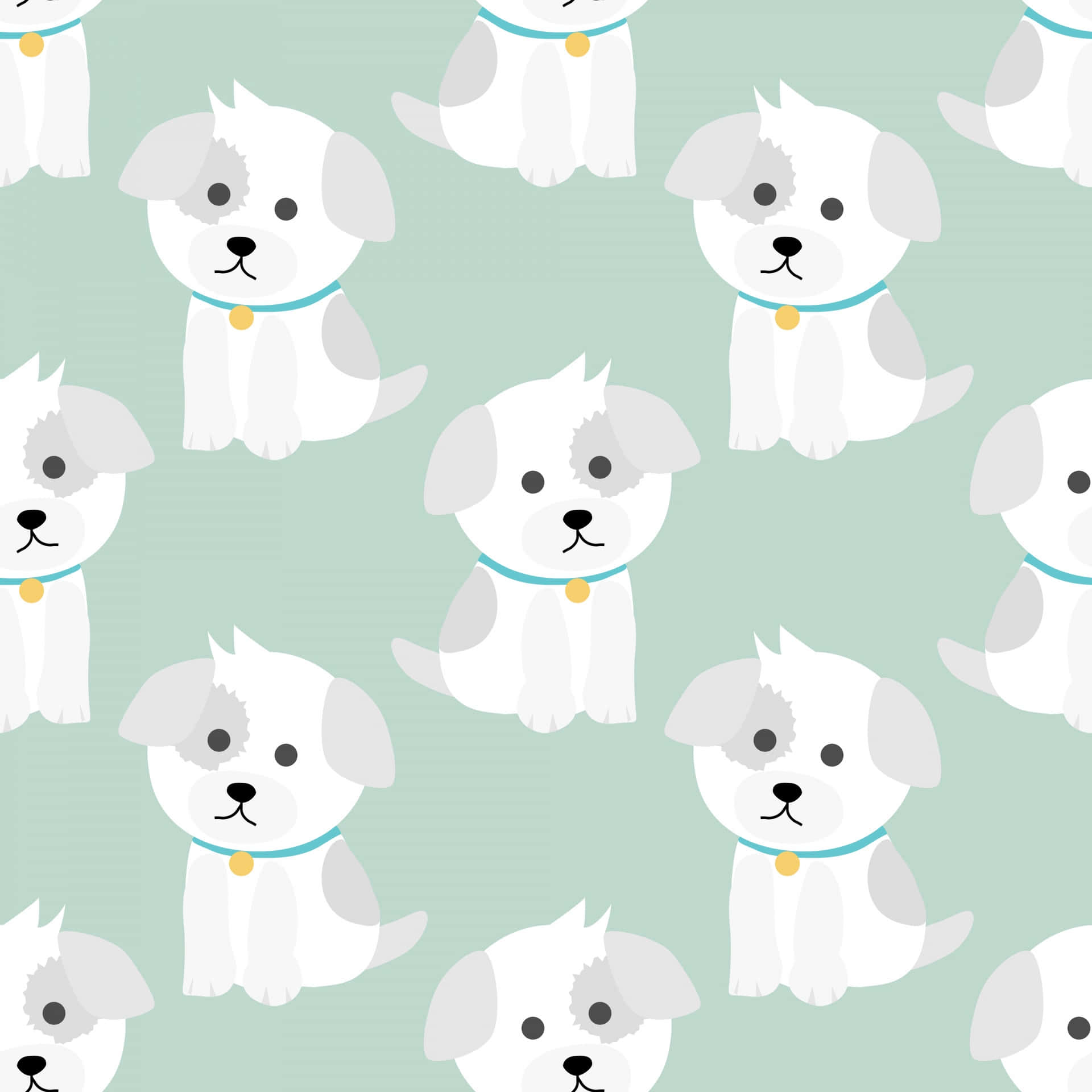 A White Dog Pattern With White Dogs On A Green Background Wallpaper