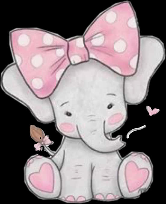 Cute Cartoon Elephantwith Pink Bow PNG