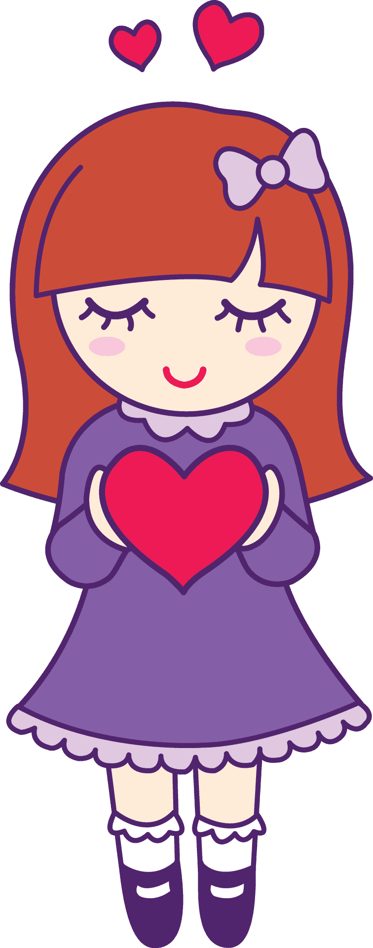 Cute Cartoon Girl Holding Heart PNG